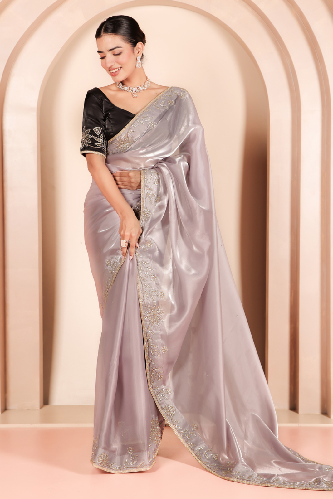 Moonlit Organza Saree with Pure Hand Embroidery