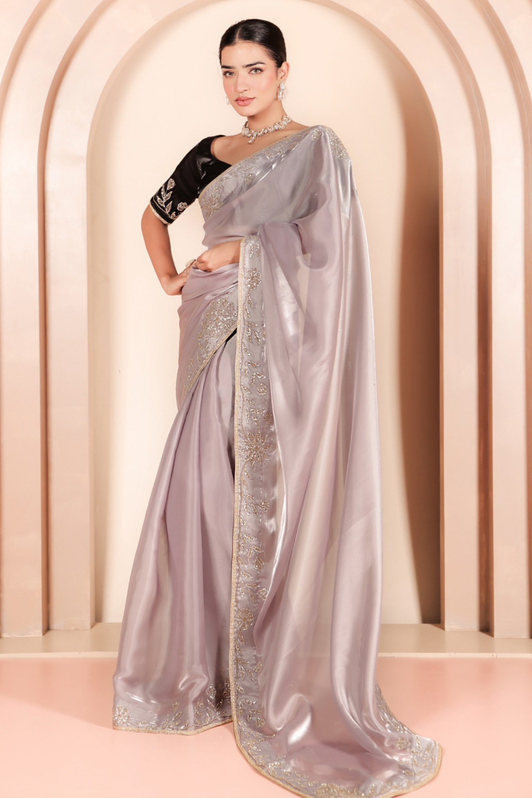 Moonlit Organza Saree with Pure Hand Embroidery