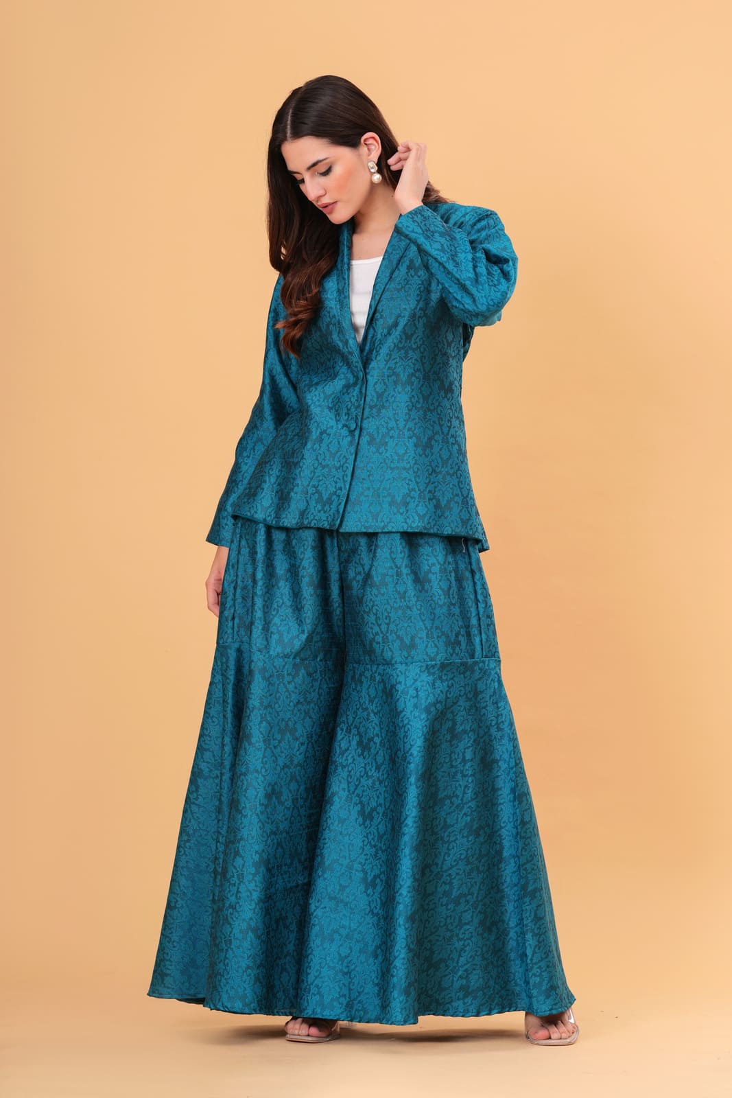 Teal Banarasi Executive Blazer Set