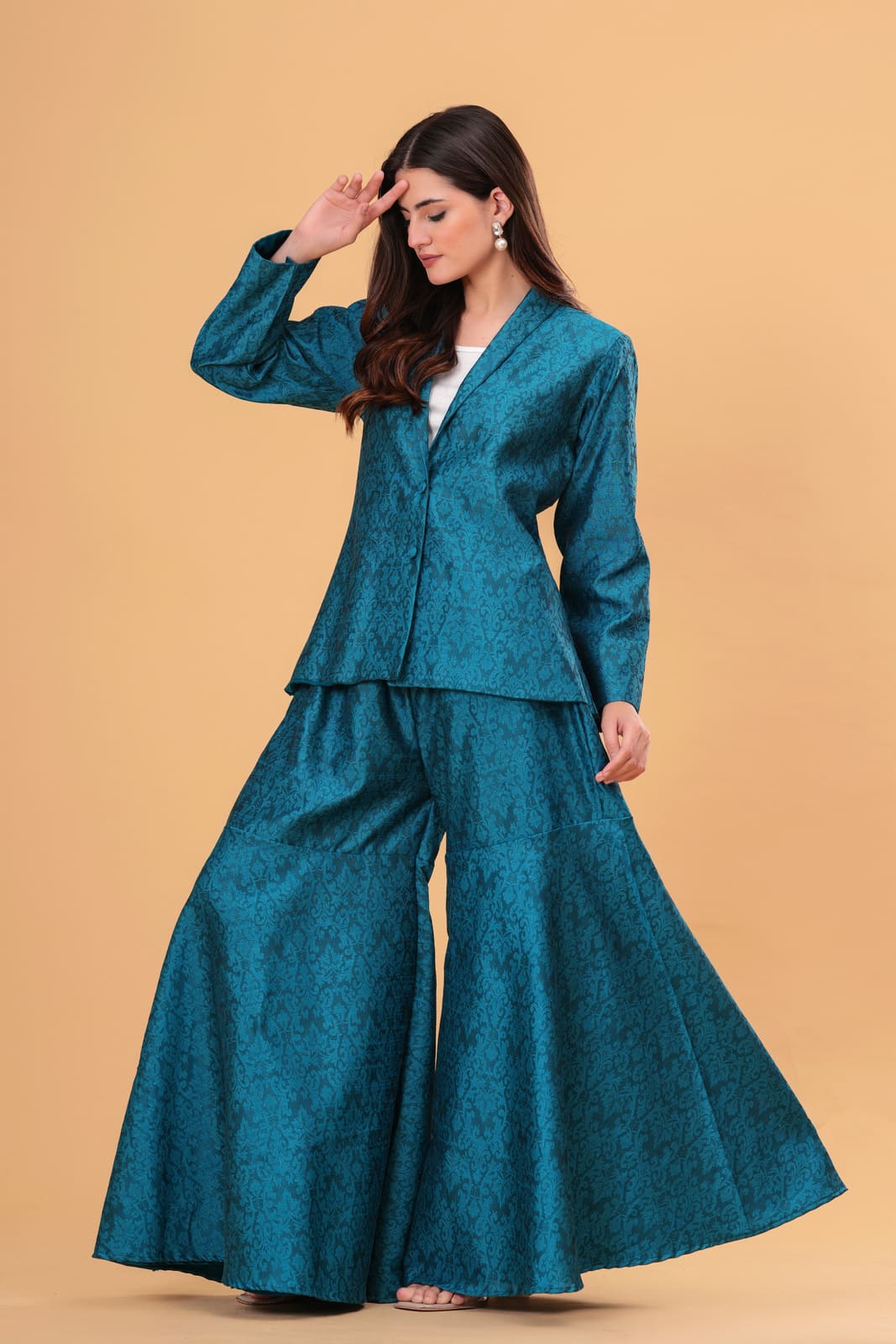Teal Banarasi Executive Blazer Set