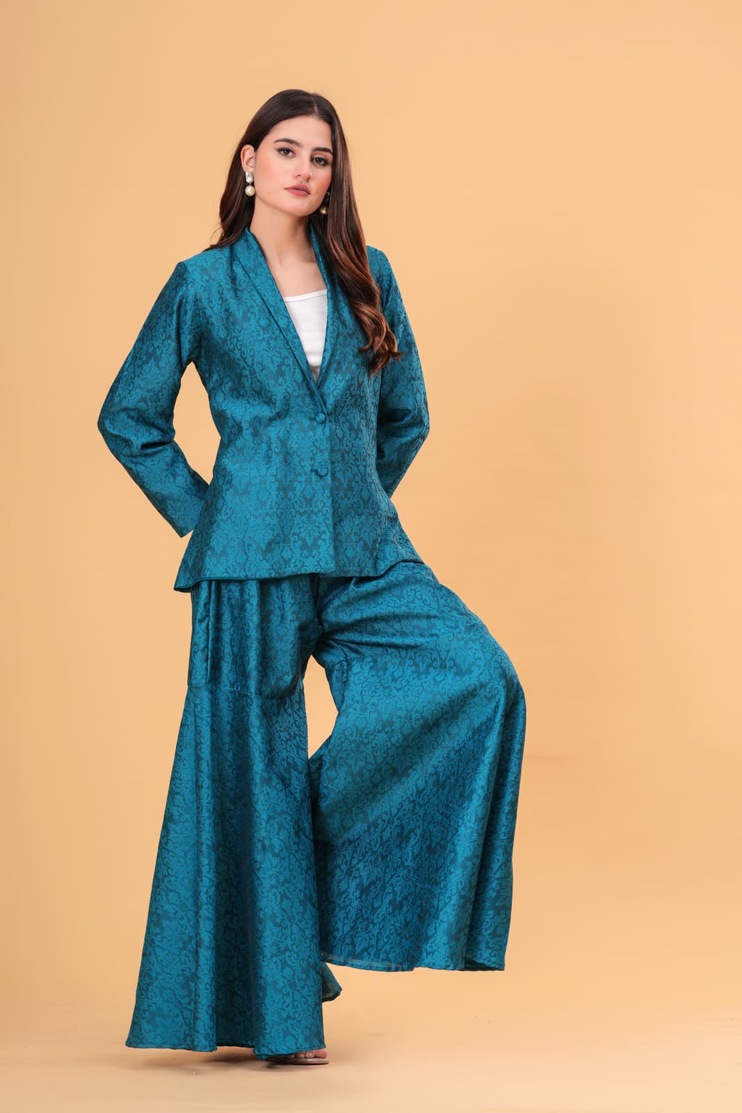 Teal Banarasi Executive Blazer Set