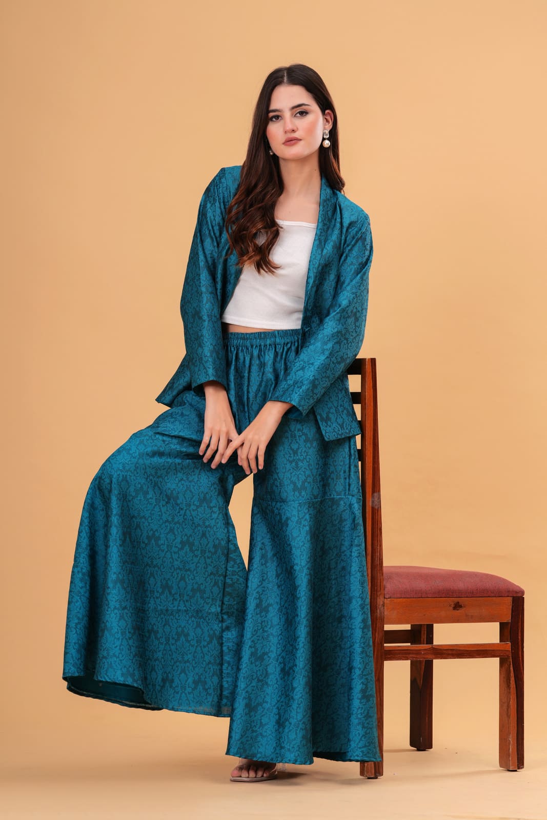Teal Banarasi Executive Blazer Set