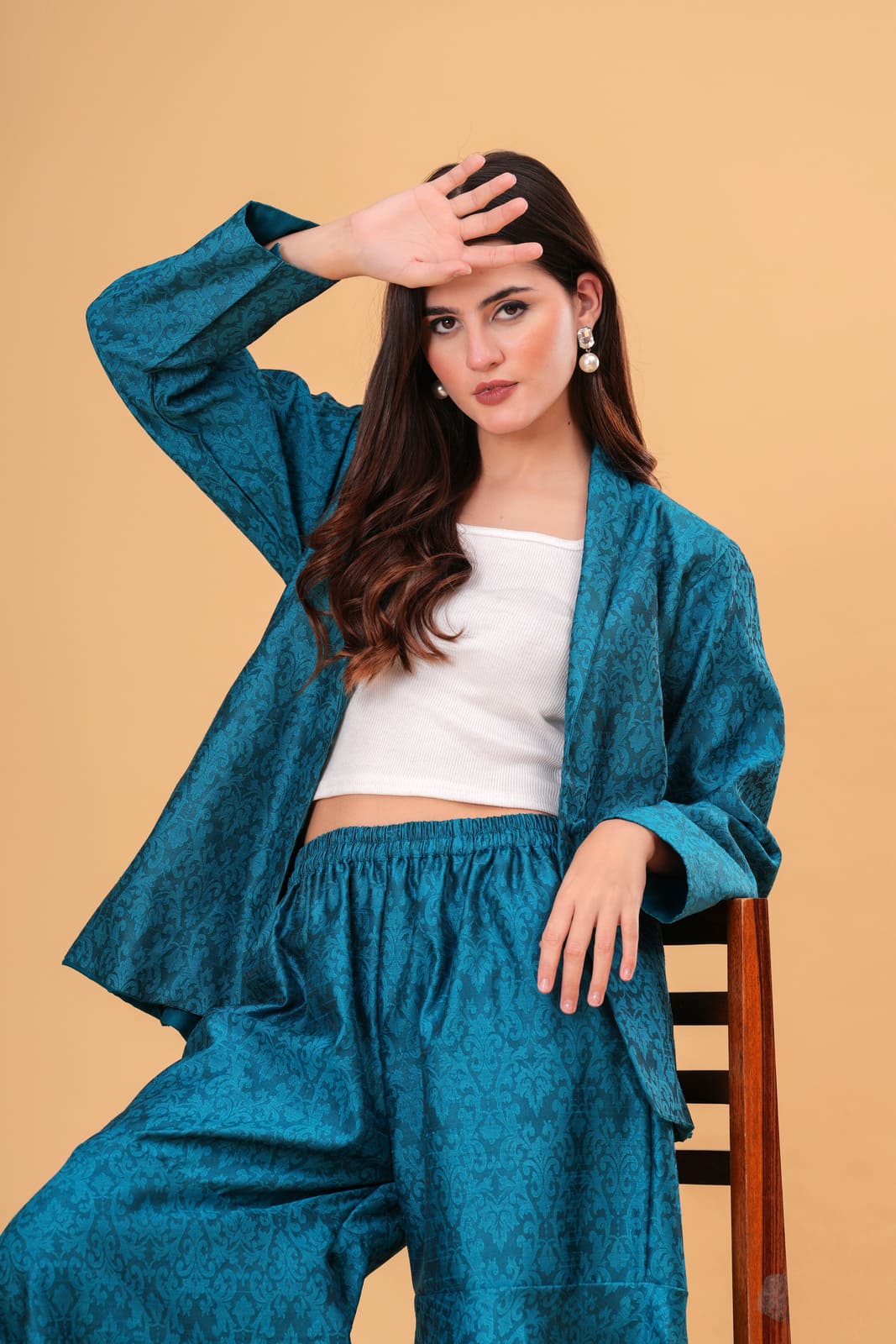 Teal Banarasi Executive Blazer Set