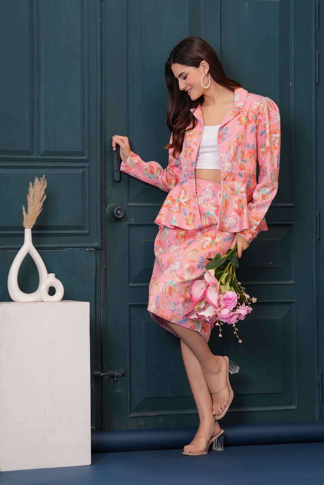 Pink Floral Blazer Babe Set