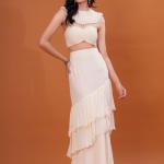 Ivory Ruffle Cascade Pre-Draped Saree with Pearl Blouse