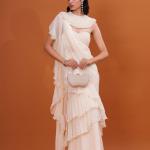 Ivory Ruffle Cascade Pre-Draped Saree with Pearl Blouse