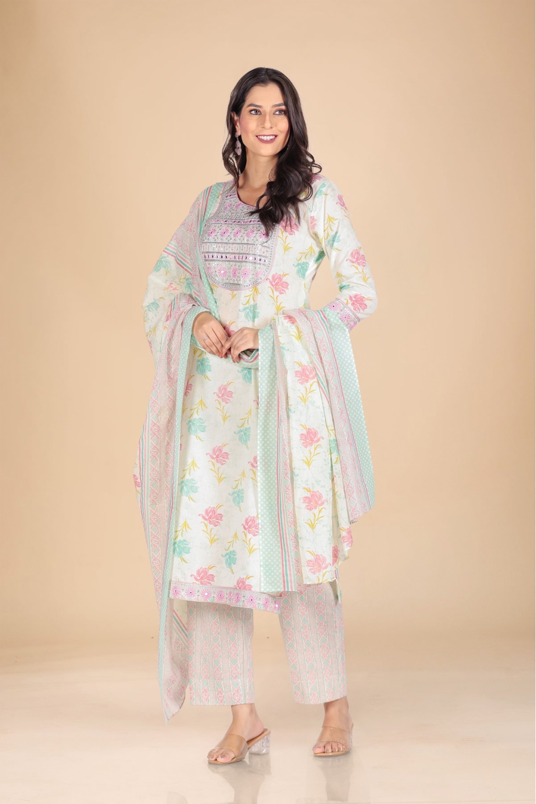 White Multicolor Floral Embroidered Kurta Set