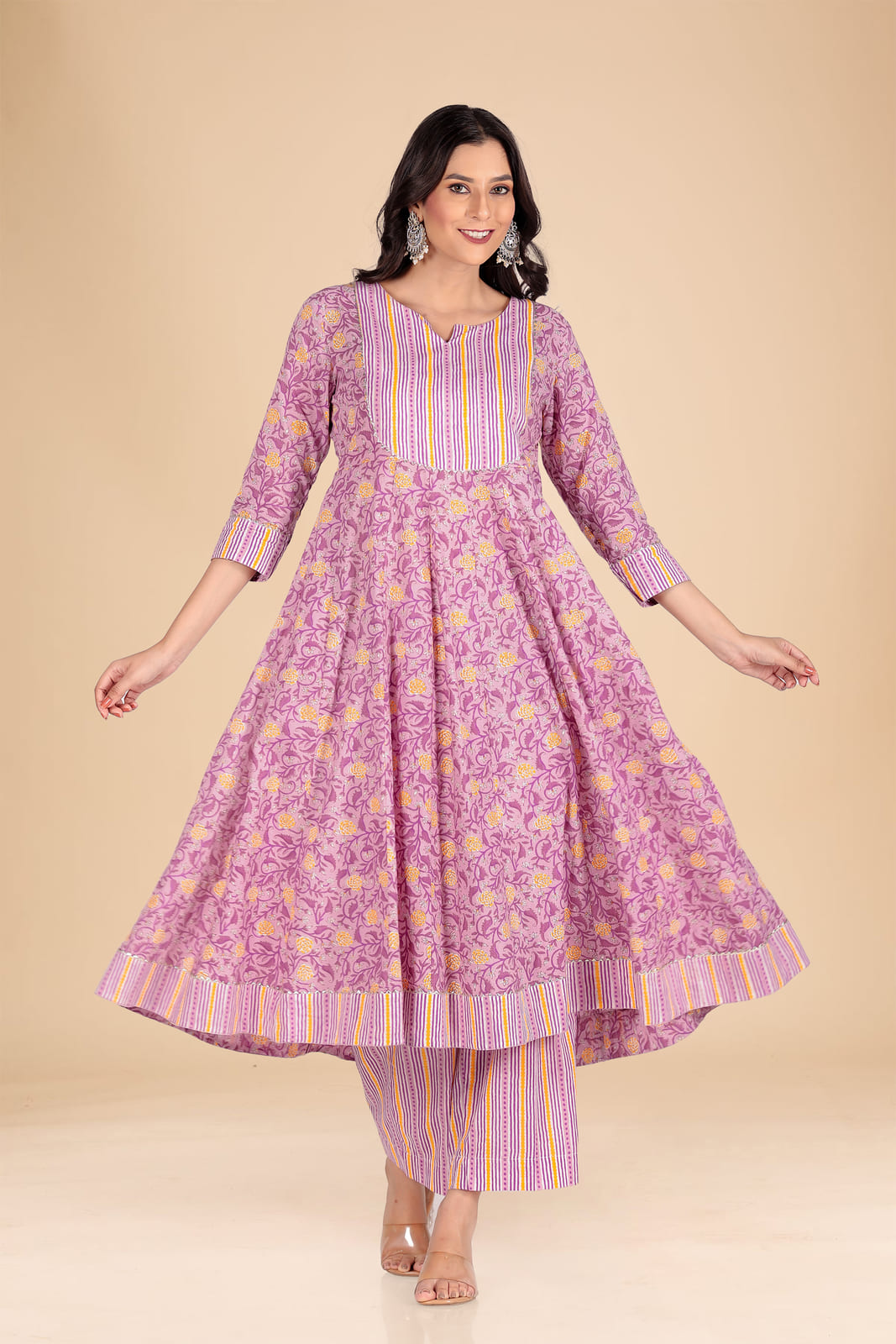 Lavender Floral Anarkali Set