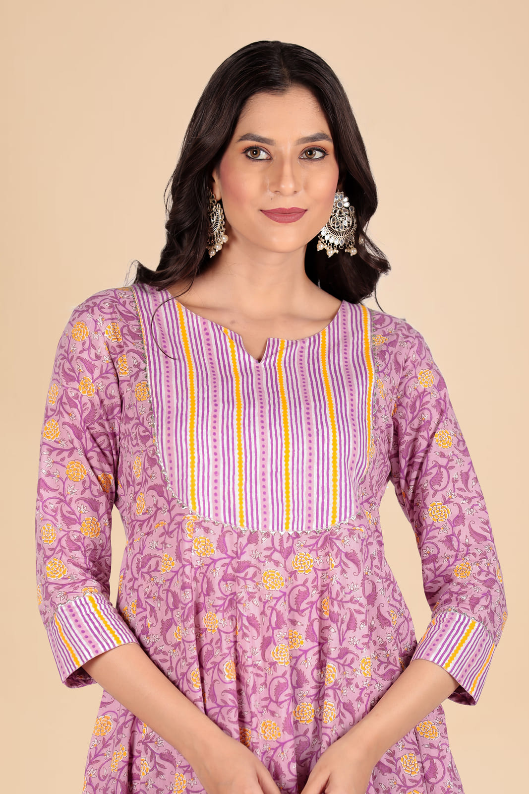 Lavender Floral Anarkali Set