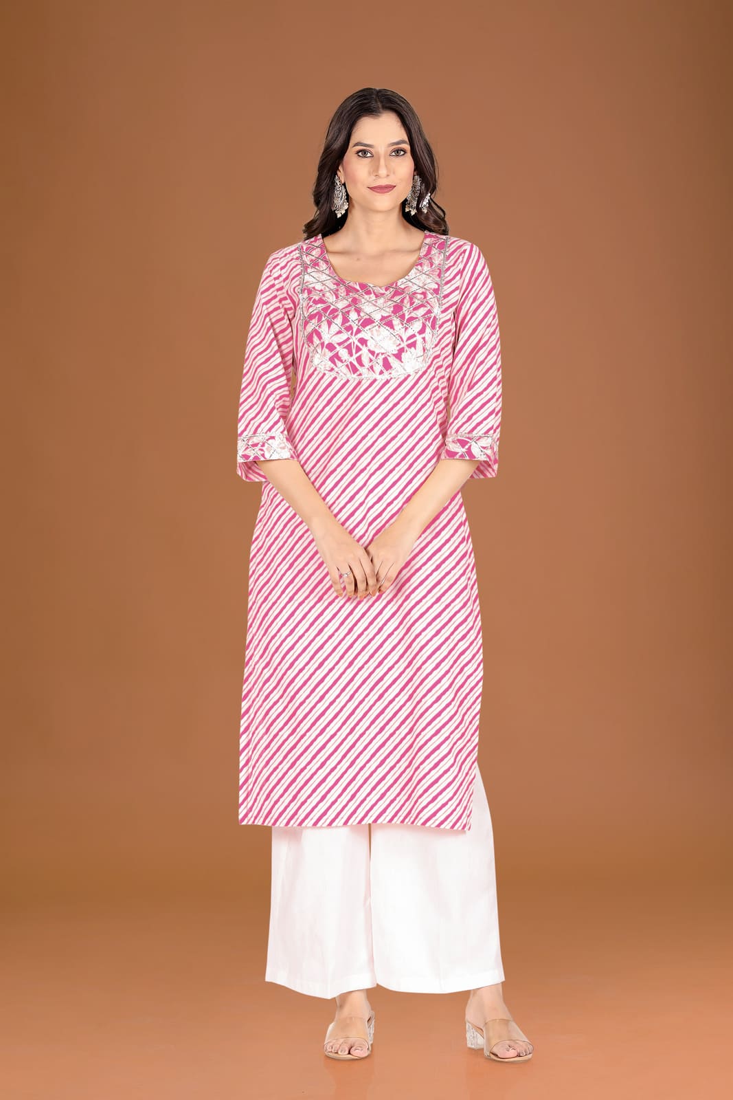 Pink Leheriya Kurta Set
