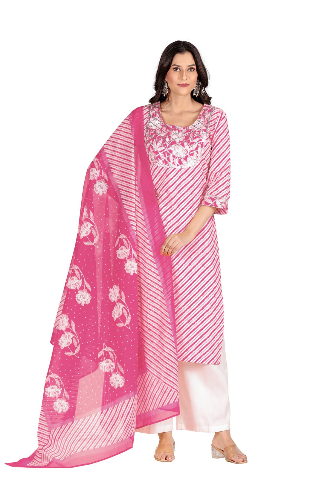 Pink Leheriya Kurta Set