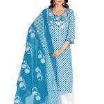 Blue White Leheriya Embroidered Kurta Set