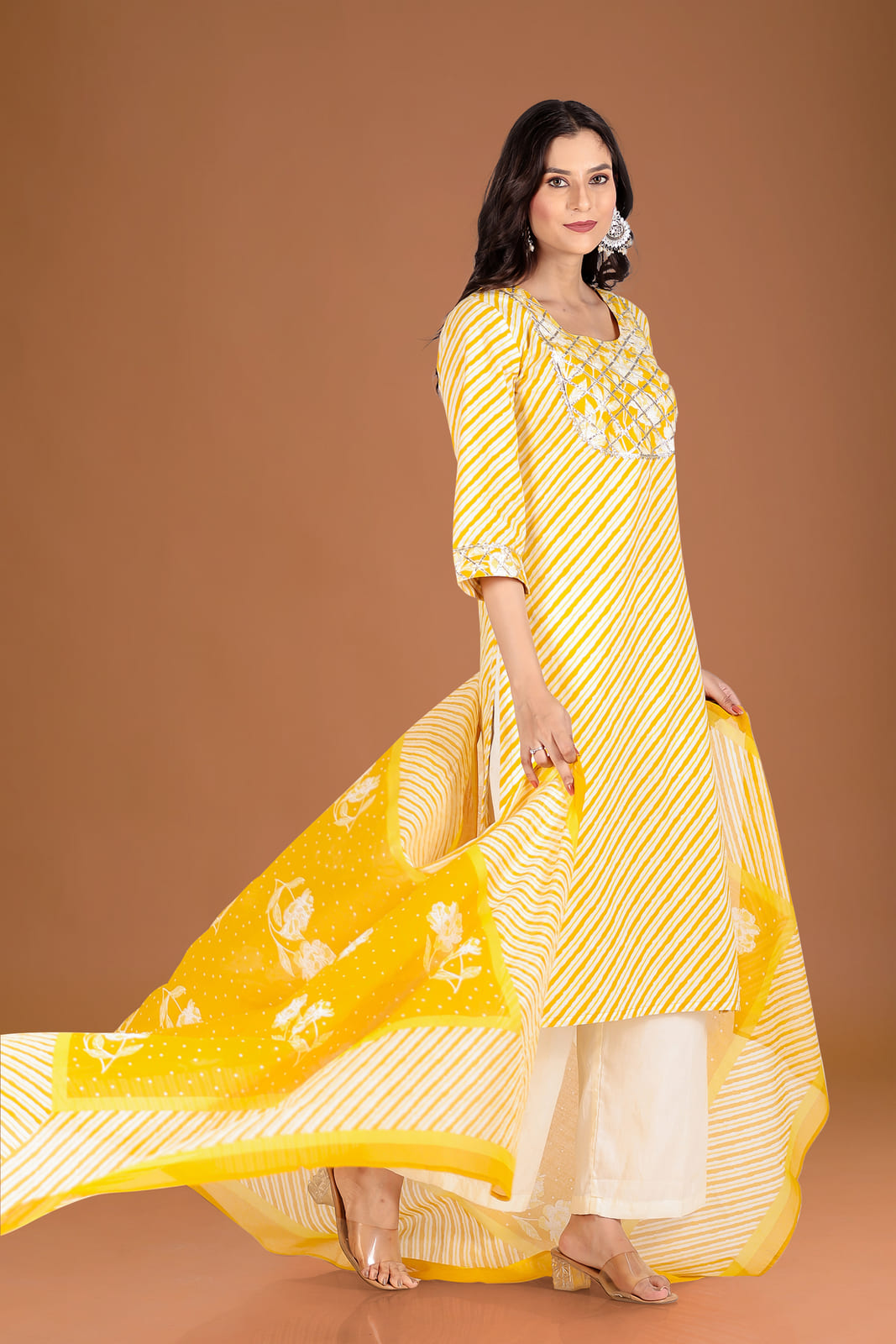 Yellow Leheriya Kurta Set