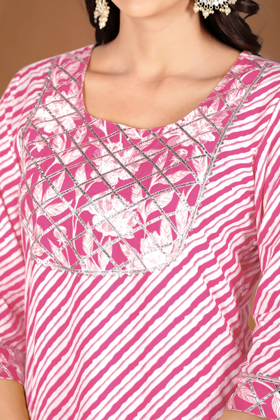 Pink Leheriya Kurta Set