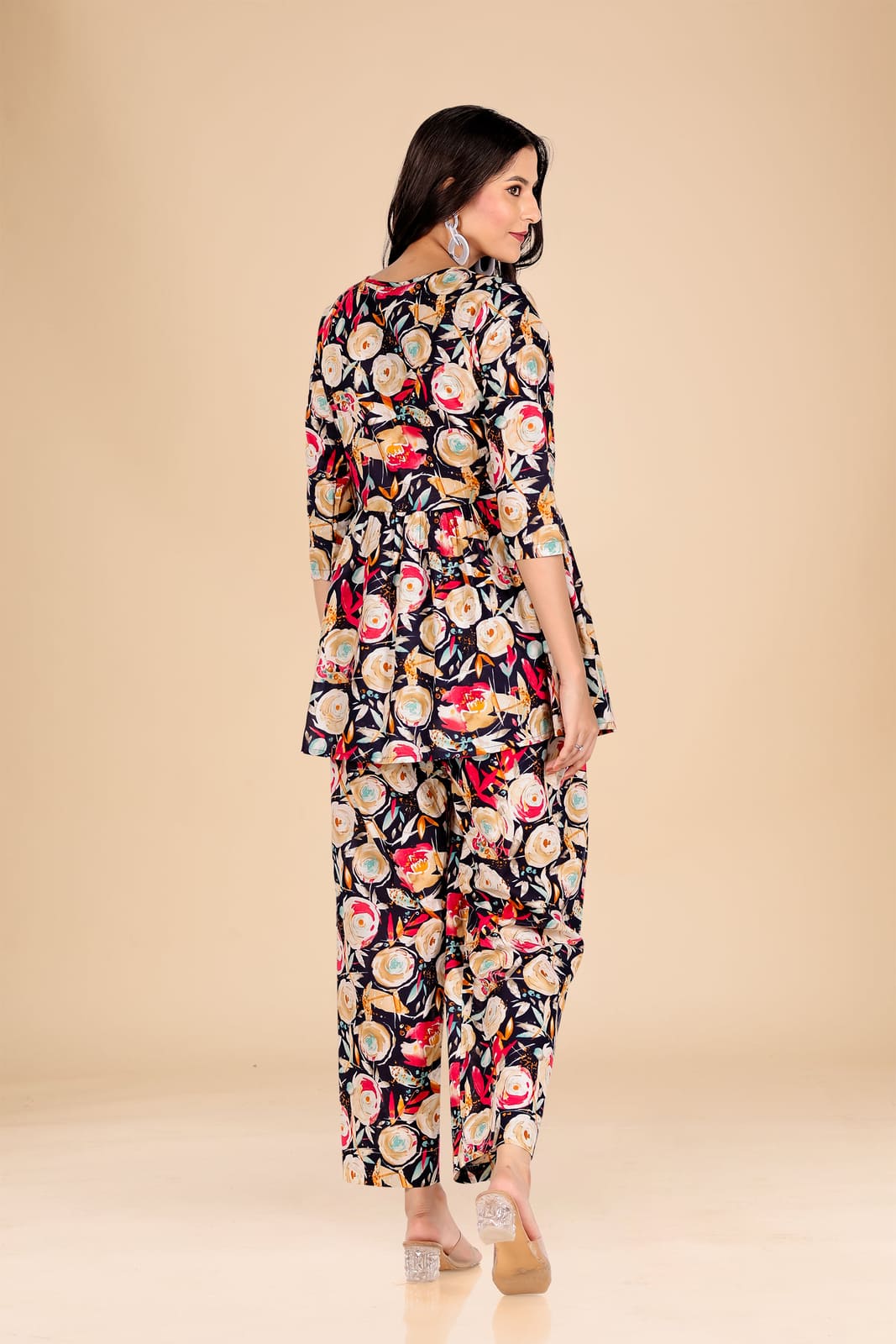 Dark Blue Multicolor Floral Co-ord Set