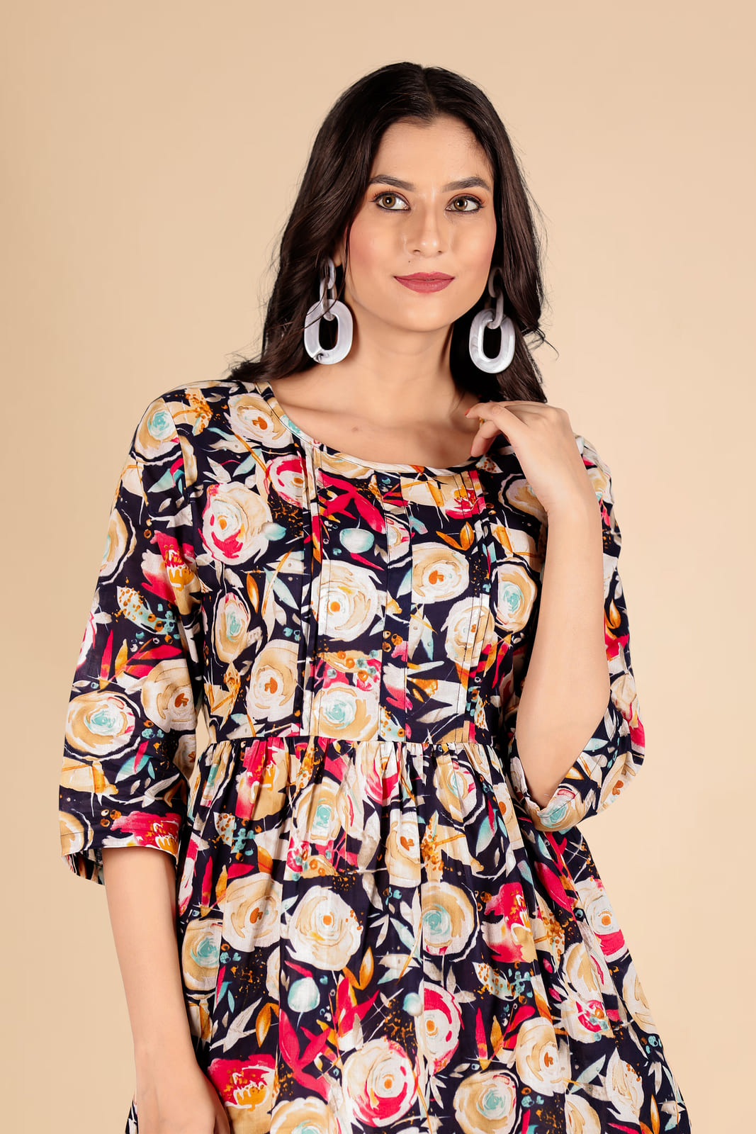 Dark Blue Multicolor Floral Co-ord Set