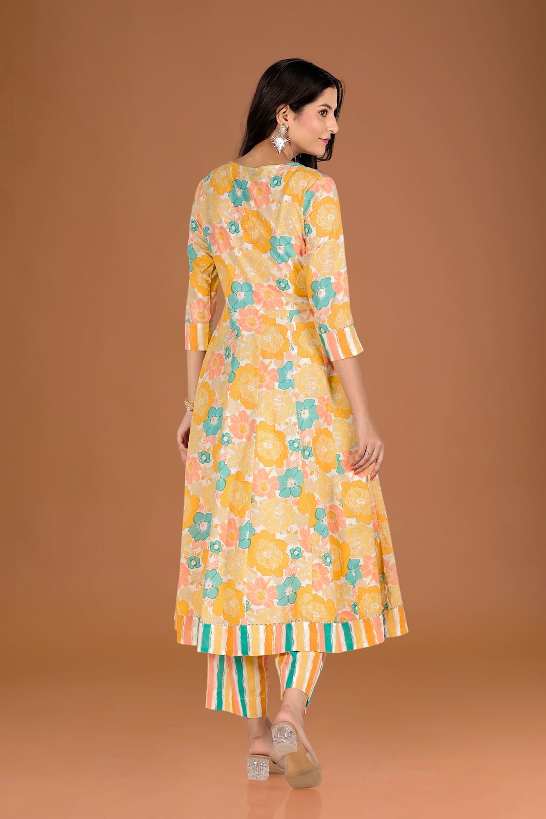Yellow Floral Anarkali Kurta Set