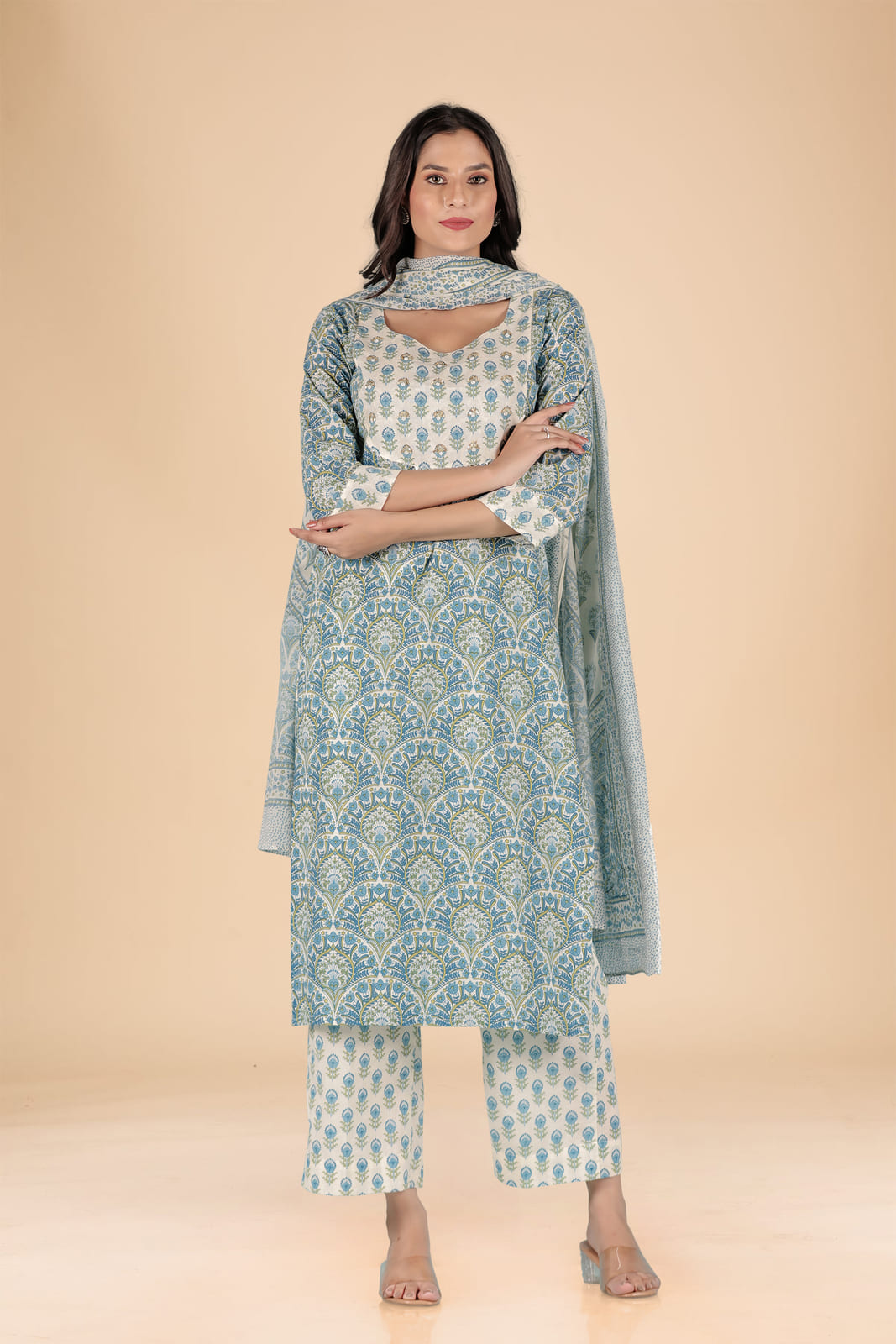 Blue Floral Embroidered Kurta Set