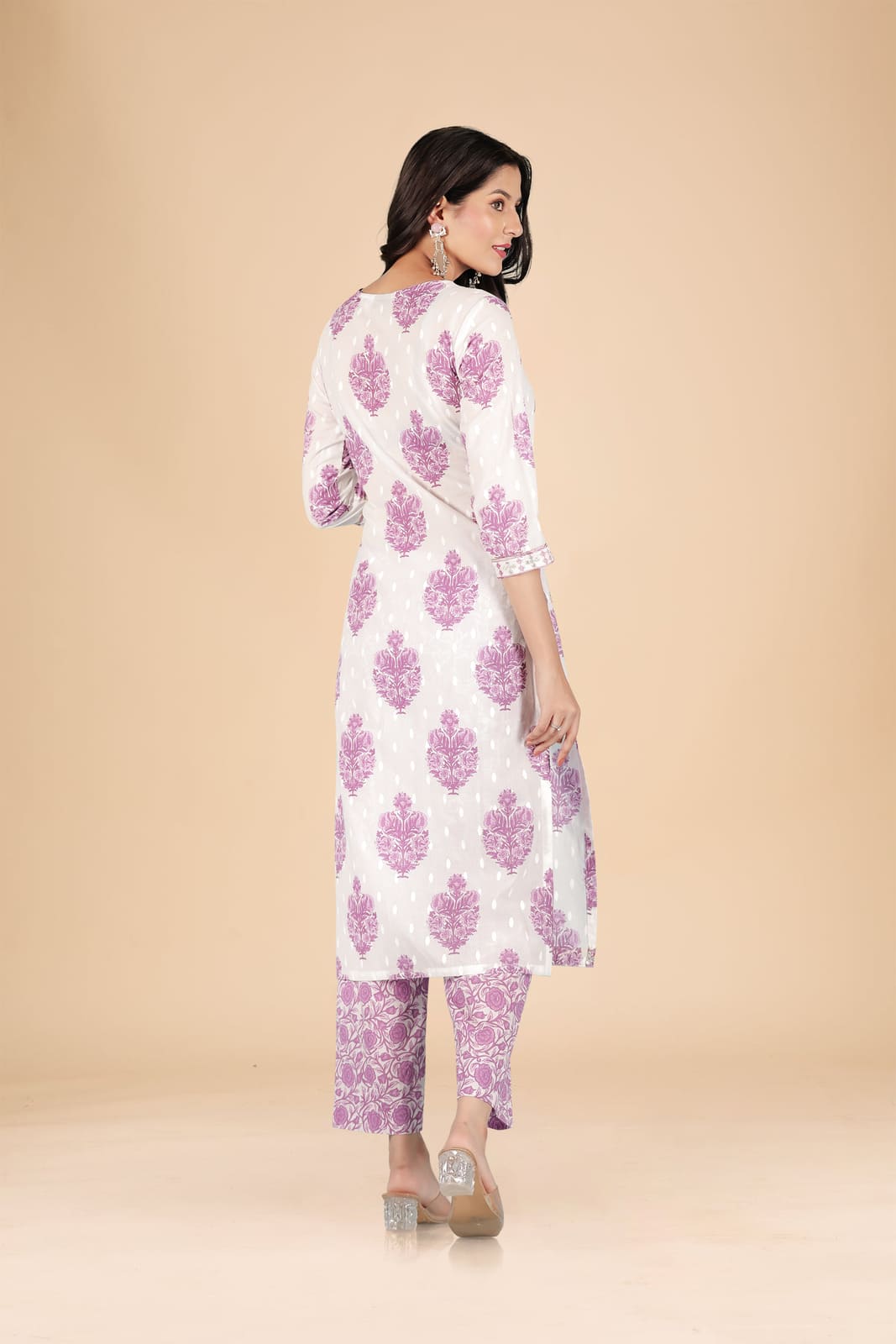 White Lavender Floral Embroidered Kurta Set