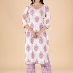 White Lavender Floral Embroidered Kurta Set