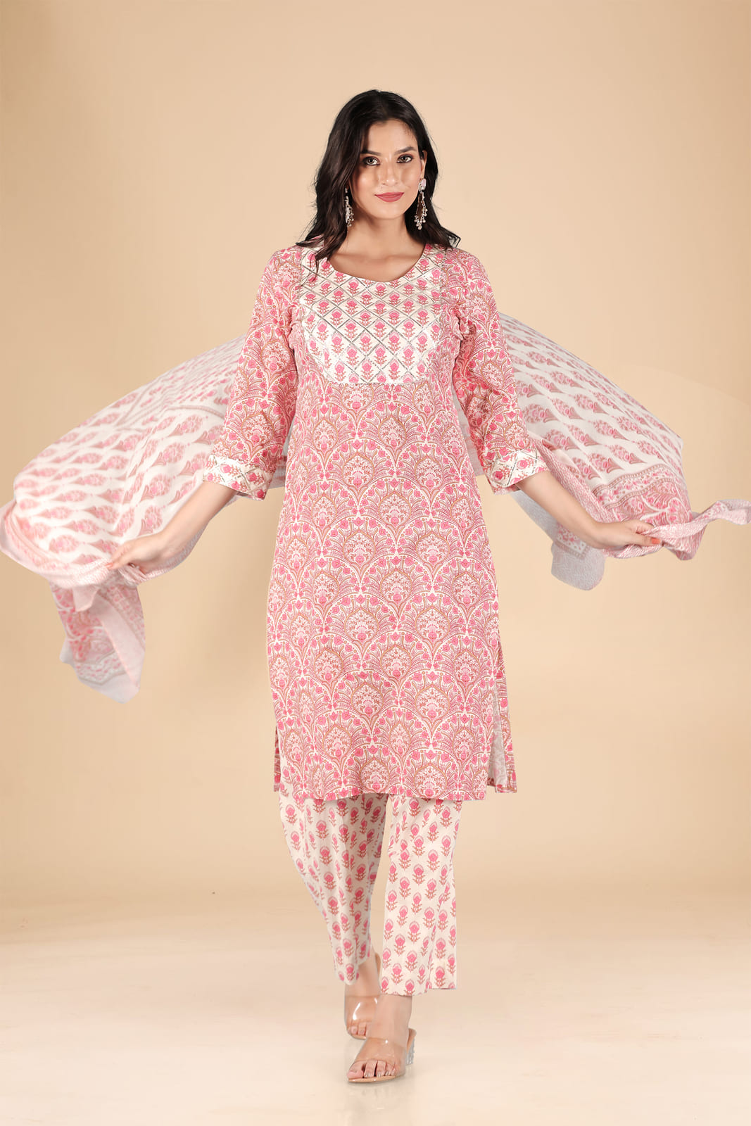 Pink Ethnic Print Kurta Set