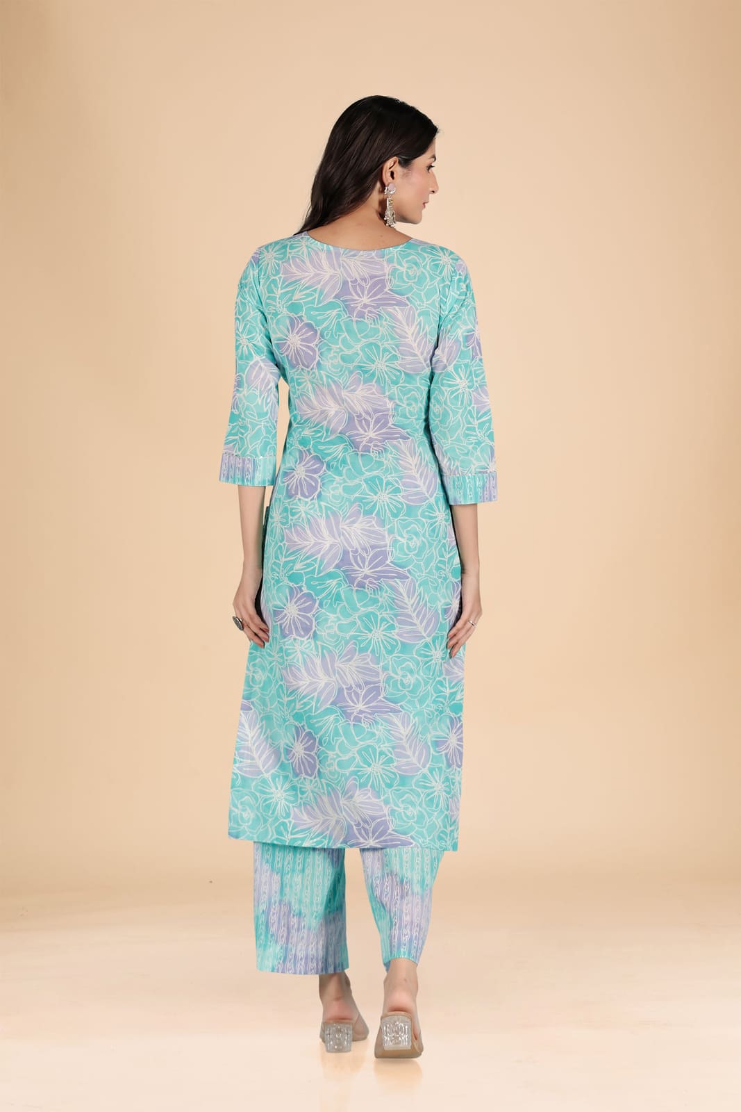 Blue Ombre Floral Print Kurta Set