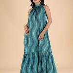 Teal Waves Backless Gown