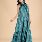Teal Waves Backless Gown