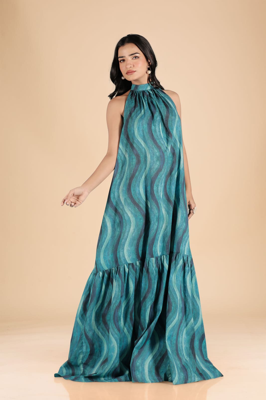 Teal Waves Backless Gown
