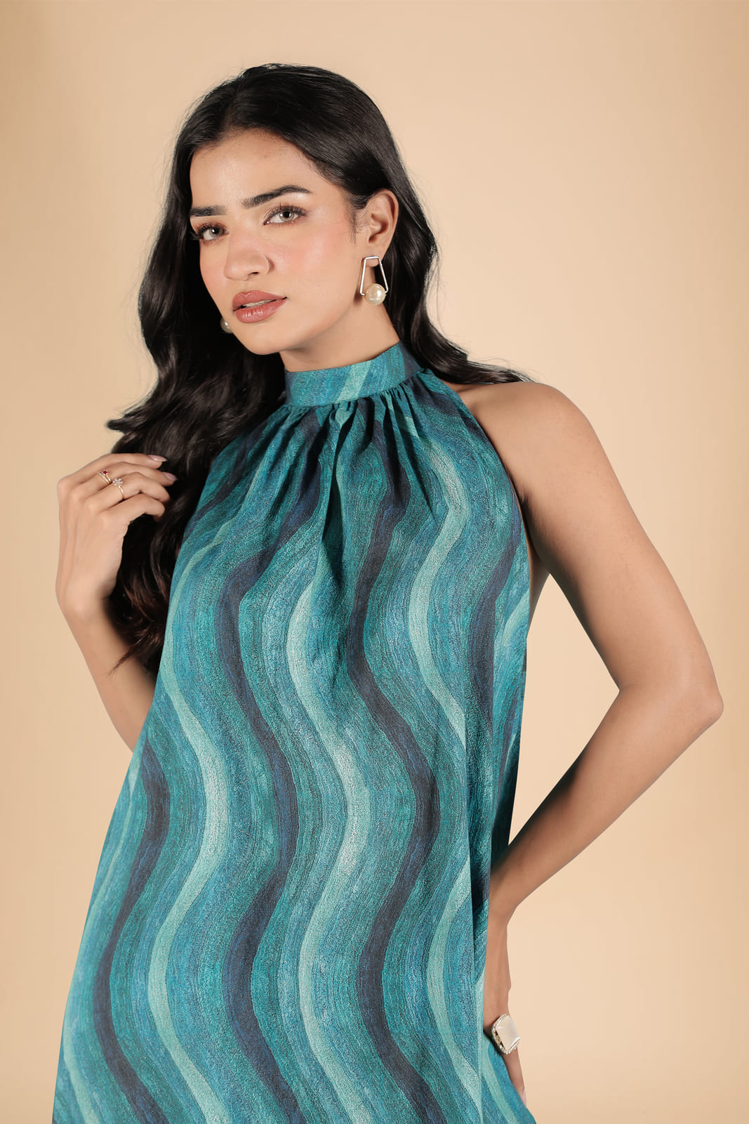 Teal Waves Backless Gown