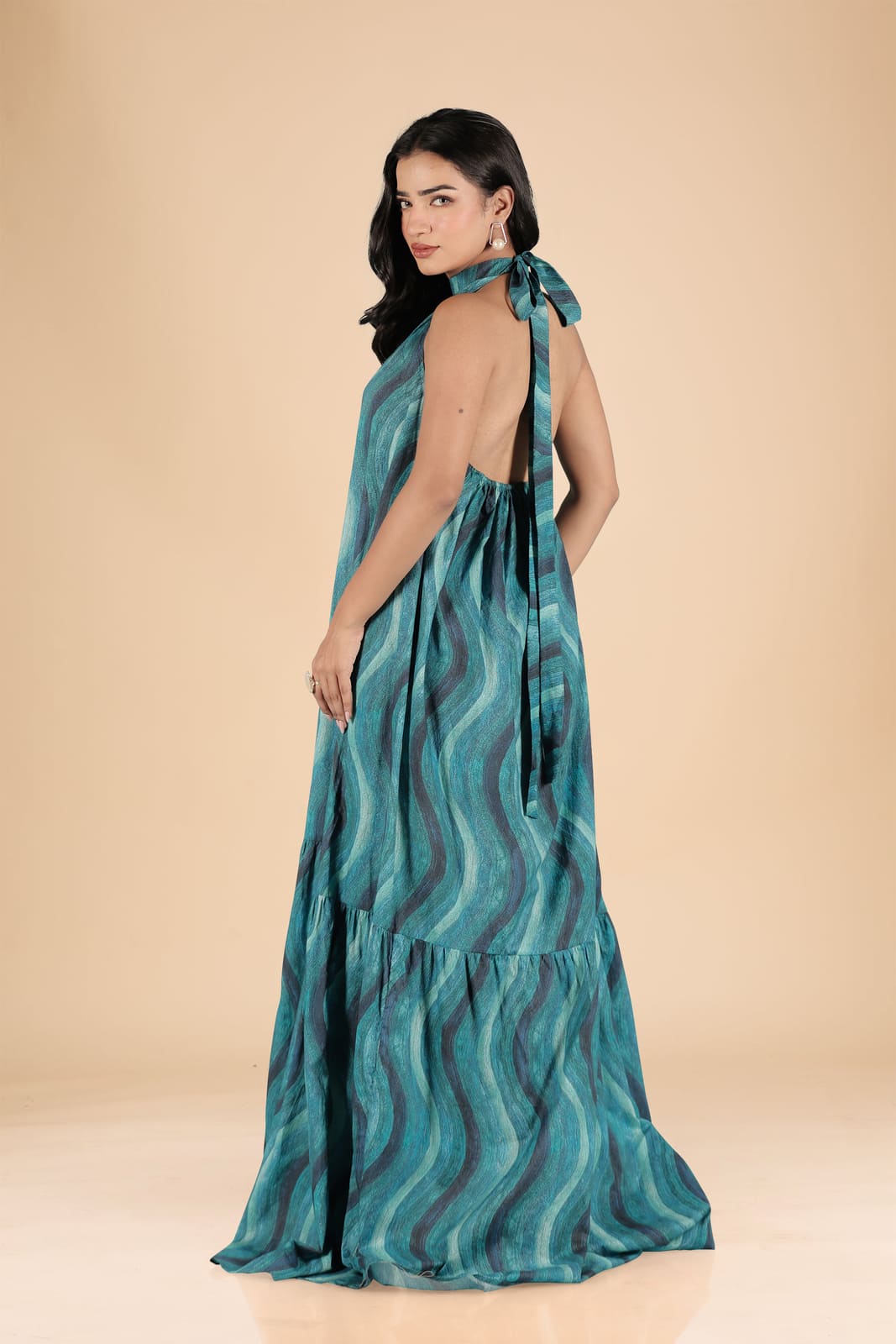 Teal Waves Backless Gown