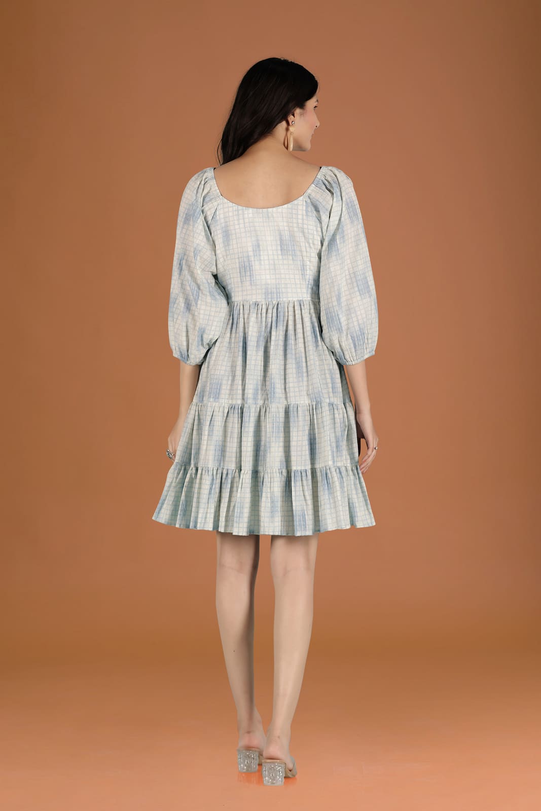 Blue Checkered Print Dress