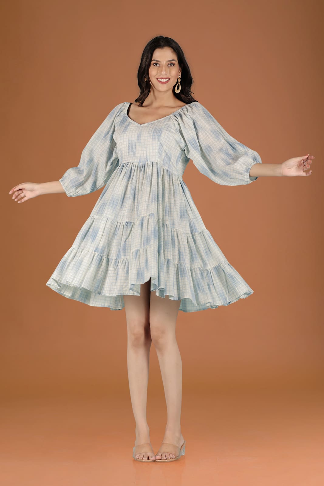 Blue Checkered Print Dress