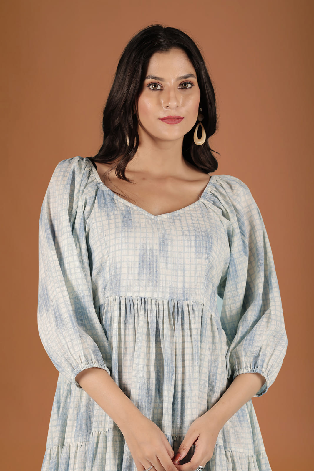 Blue Checkered Print Dress