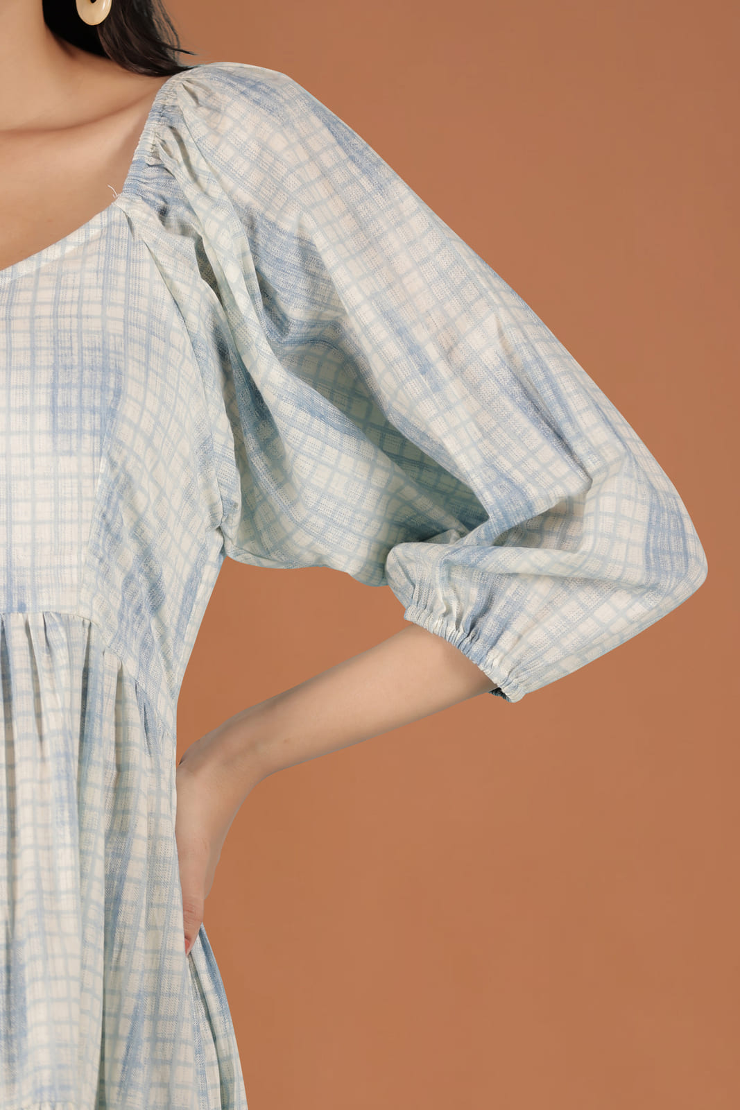 Blue Checkered Print Dress