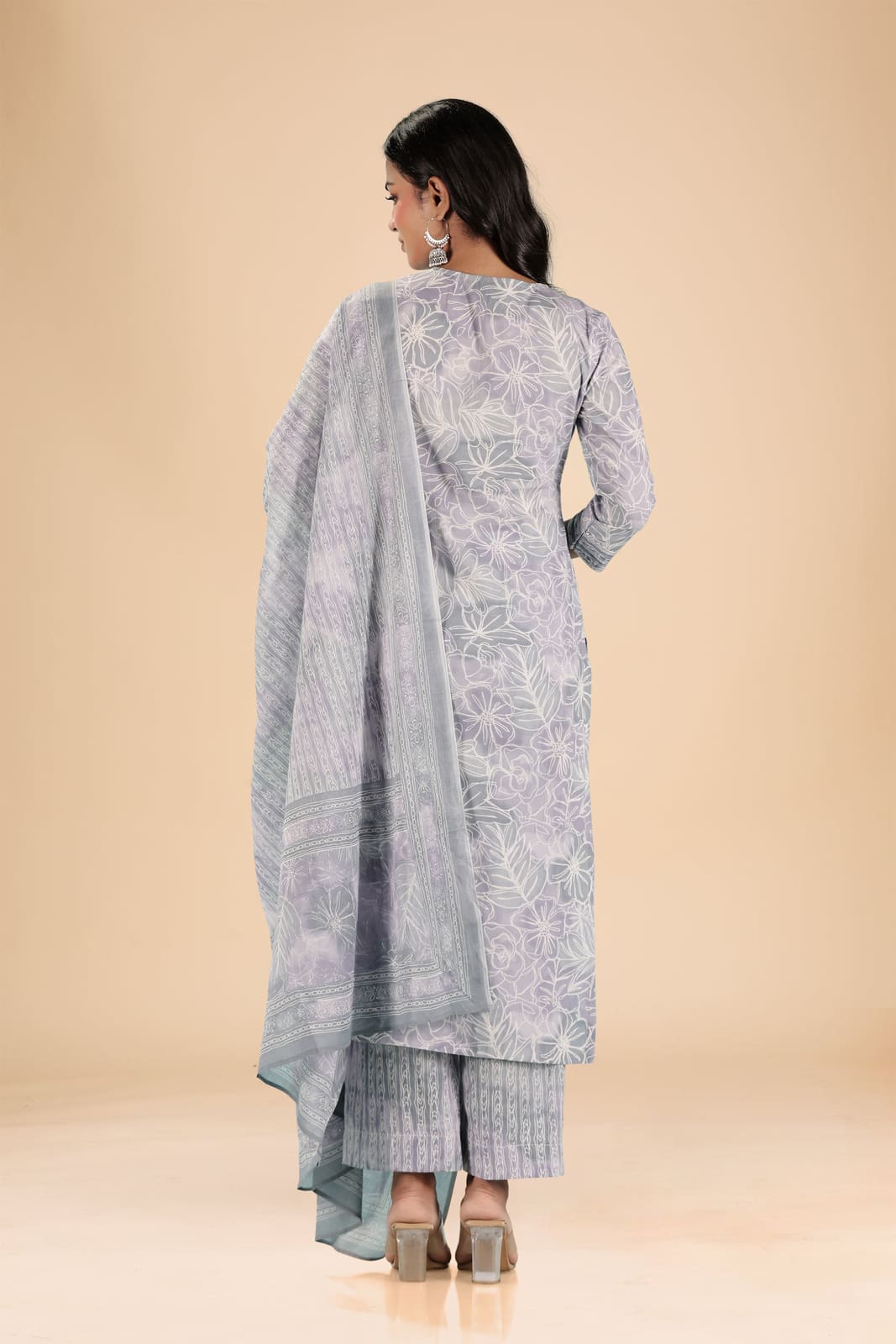 Grey Floral Kurta Set