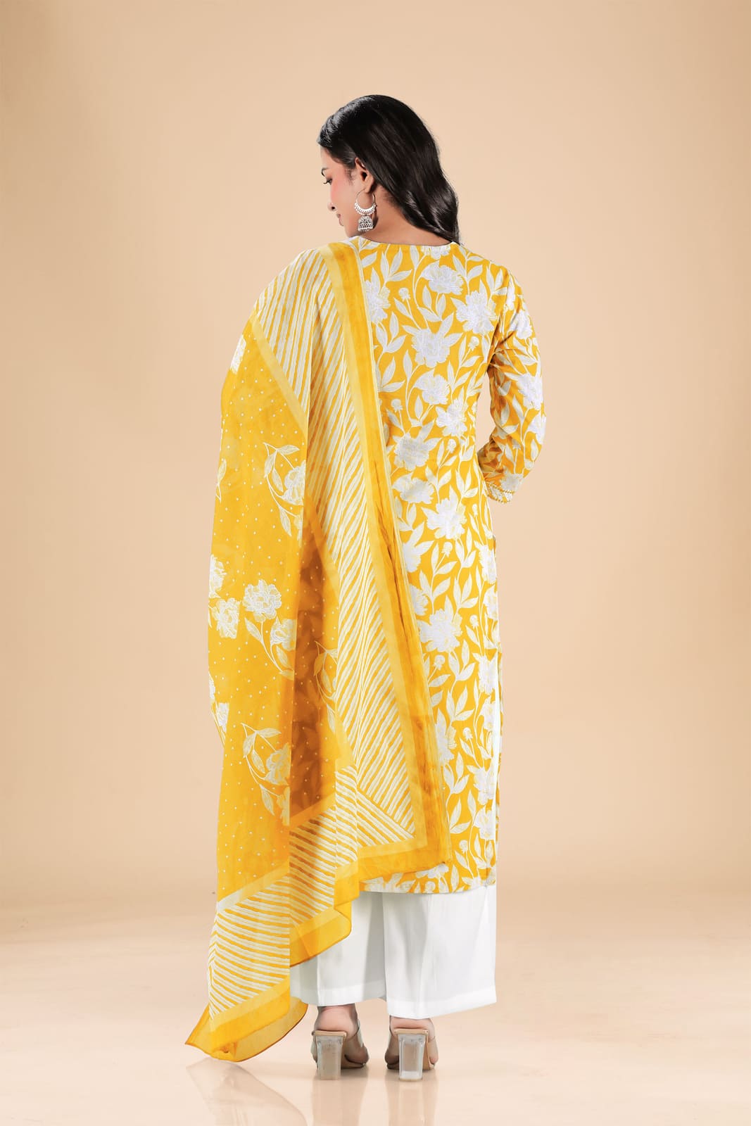 Yellow White Floral Embroidered Kurta Set