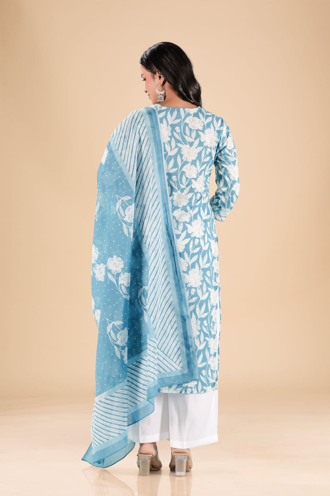 Blue & White Floral Kurta Set
