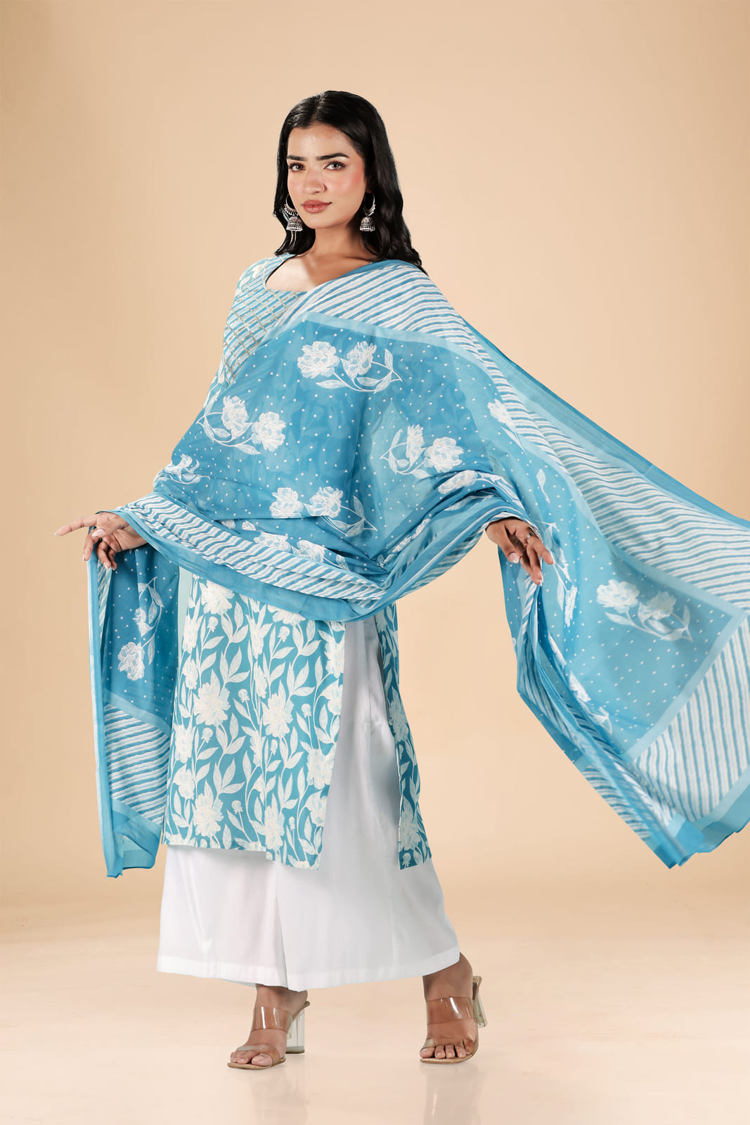 Blue & White Floral Kurta Set