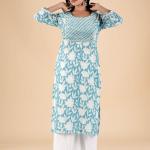 Blue & White Floral Kurta Set