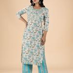 White Blue Floral Embroidered Kurta Set