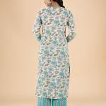 White Blue Floral Embroidered Kurta Set