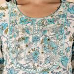 White Blue Floral Embroidered Kurta Set
