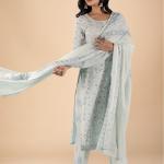 Powder Blue Floral Embroidered Kurta Set