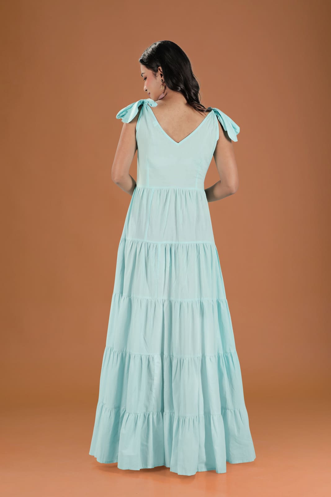 Sky Blue Paneled Fit & Flare Dress