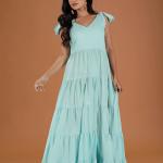 Sky Blue Paneled Fit & Flare Dress