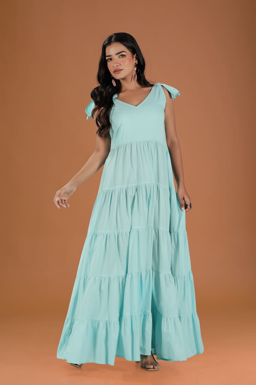 Sky Blue Paneled Fit & Flare Dress