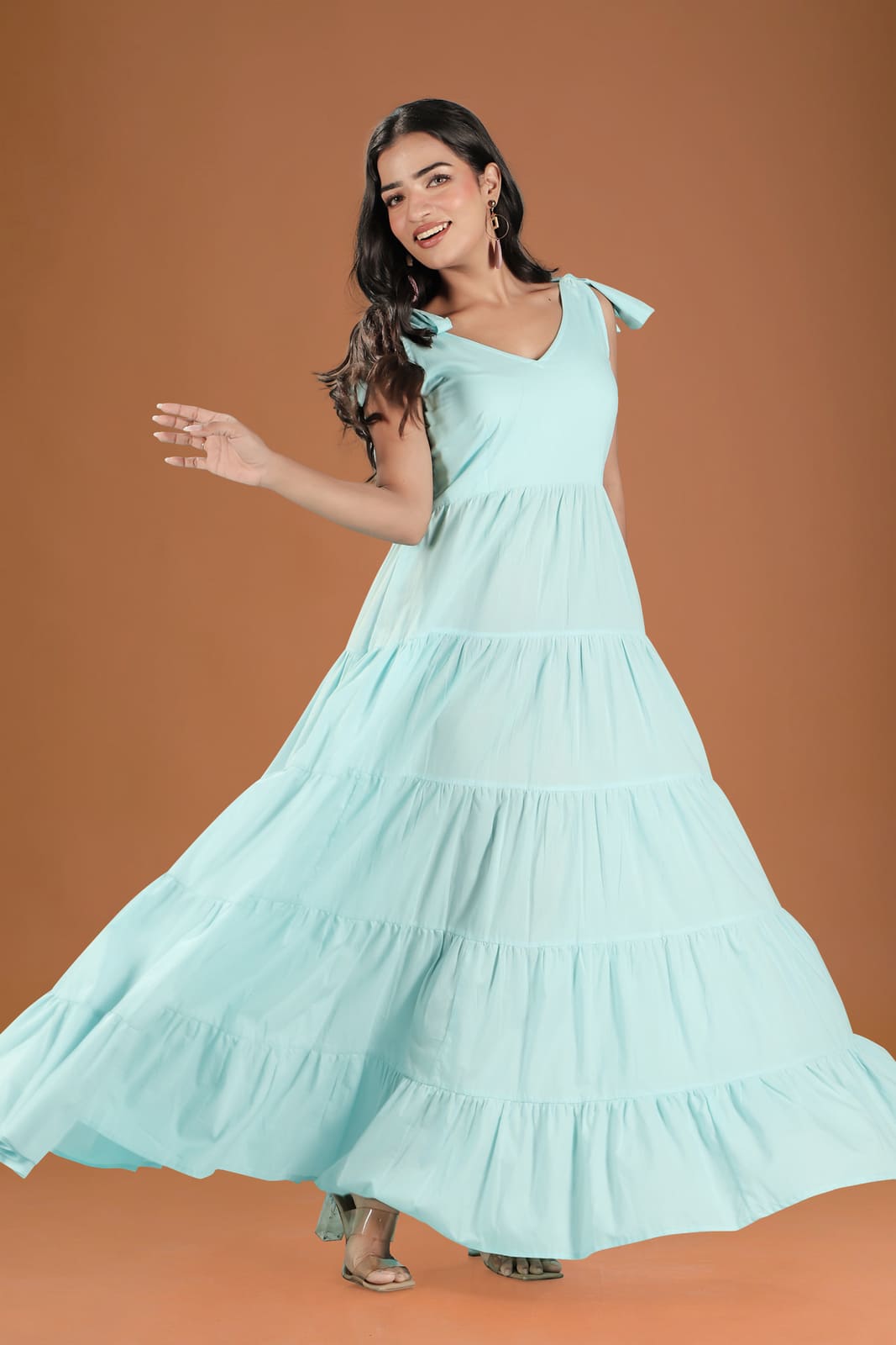 Sky Blue Paneled Fit & Flare Dress