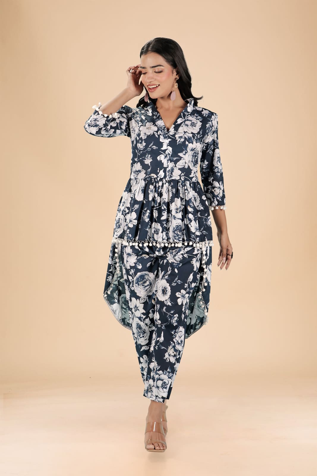 Dark Blue White Floral Co-ord Set
