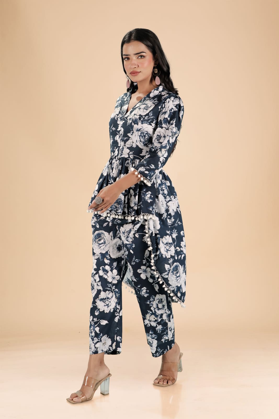 Dark Blue White Floral Co-ord Set
